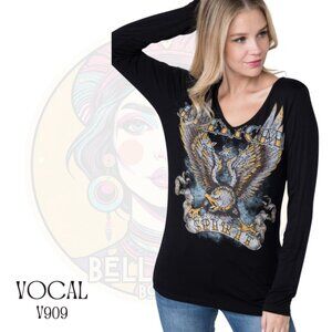 V909 VOCAL Black American Spirit Eagle Long Sleeve Jersey Tee